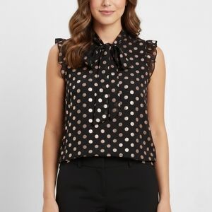 BNWT Haver London XS Chic Romantic Polka Dot Bow Neck Ruffle Blouse